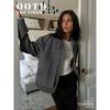Women Loose Stand Collar Zipper Pocket Herringbone Long Sleeve Jacket Coat