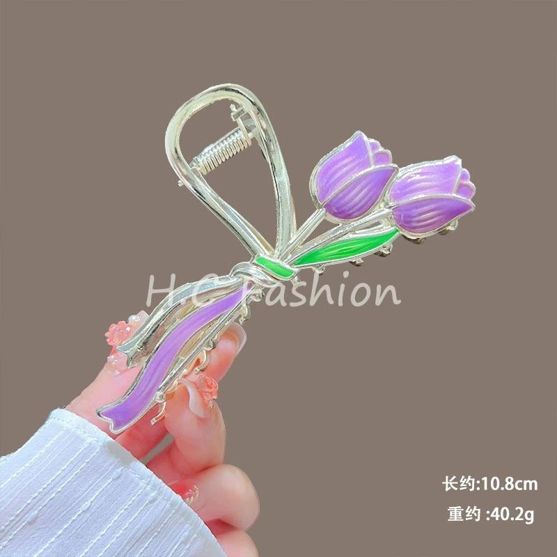 

Trendy Tulip Flower Hair Claw Large Flower Hairpin For Women Shark Clip Back Hairstyles Minimalist Tulip-Shaped Clamp Accesories
