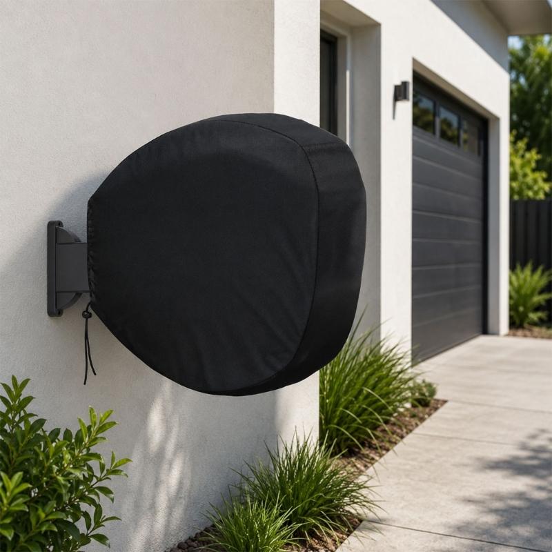 Patio Wall Hose Cover for Garden Storage, 210D Textile Shell Black Cover with Cord Edge and Inner Coating for Wall Mounted Hose Housing Use