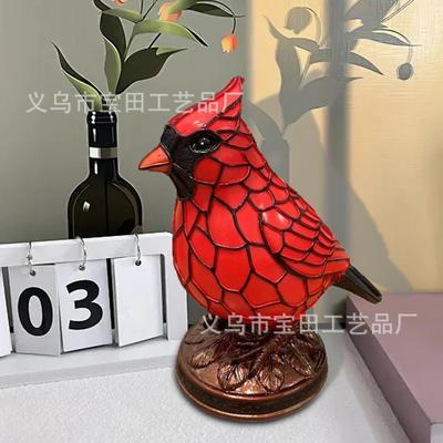 Statue Ornament Kardinal Lampe Dekoration Roter Vogel Tier Tischlampe Harz Handwerk Ornament