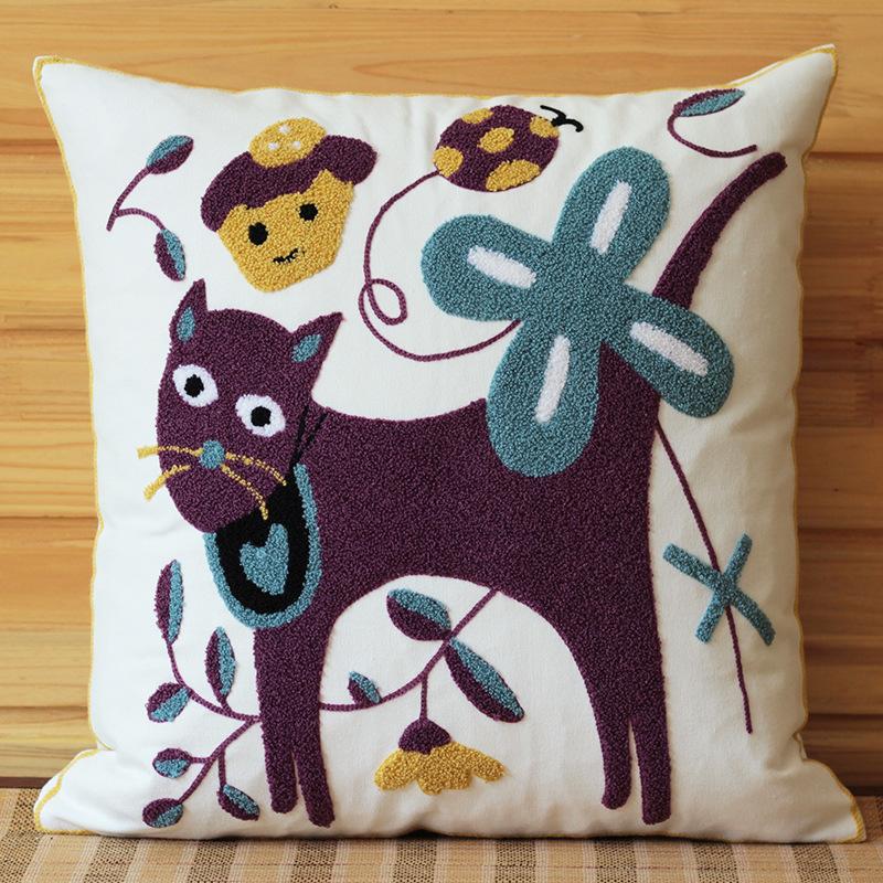

Cute Creative Cartoon Sofa Cushion American Rural Lu Embroidery Pastoral Cotton and Linen Pillowcase Fabric Pillow Gift 45 * 45cm (pillowcase)