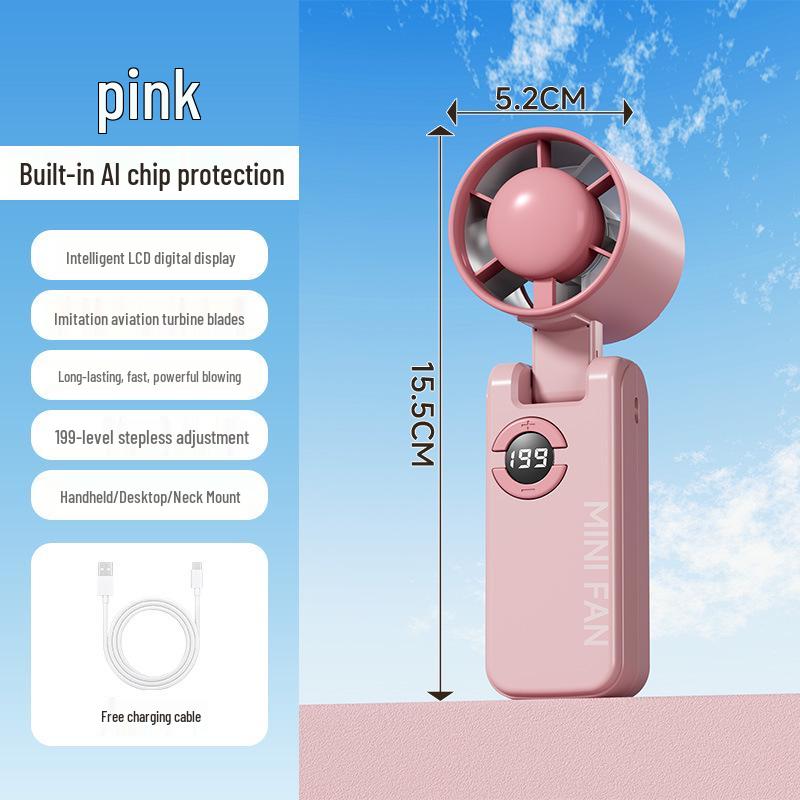 

S22 Portable USB Rechargeable Handheld Fan with Digital Display, Silent Operation, and 199-Speed Settings See details розовый