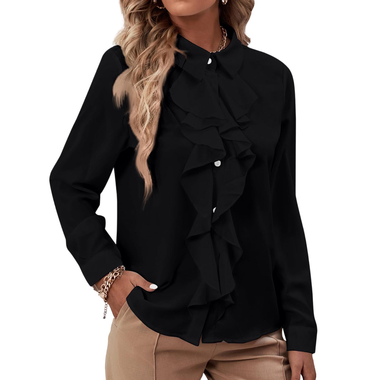 Ladies  Color Fashion Ruffle Edge Decorative Shirt Top XL