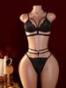 Women's Sexy Lace Sheer Mesh Lingerie Set, 3-Piece Tie-Up Design with Elastic Straps