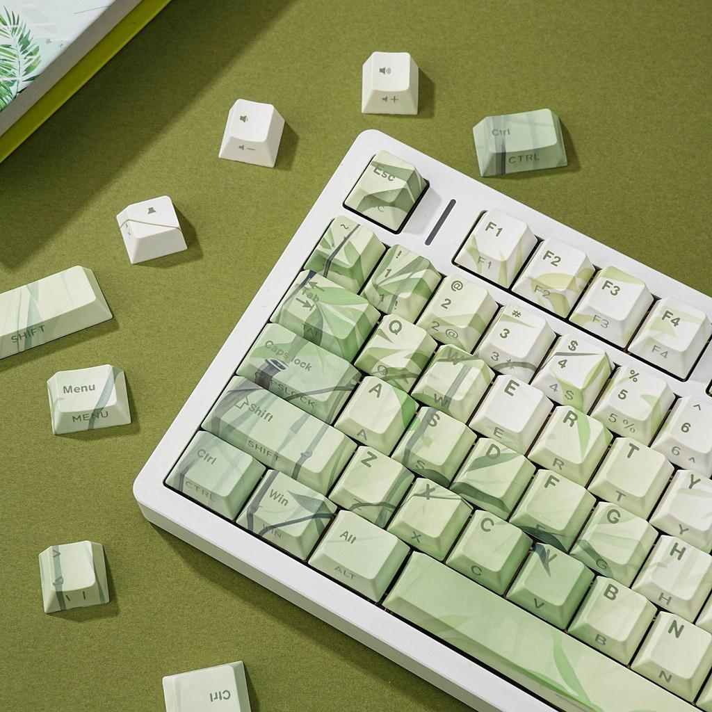 JCM Bamboo Forest PBT Keycap Set - Double-Shot Translucent with Korean, Russian, German, Spanish, French, Pinyin, and Wubi Layouts