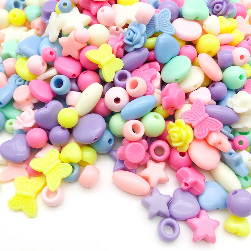 50g Mix of Acrylic Butterfly, Heart, Round Loose Beads for DIY Macaron Color Bracelets & Necklaces.
