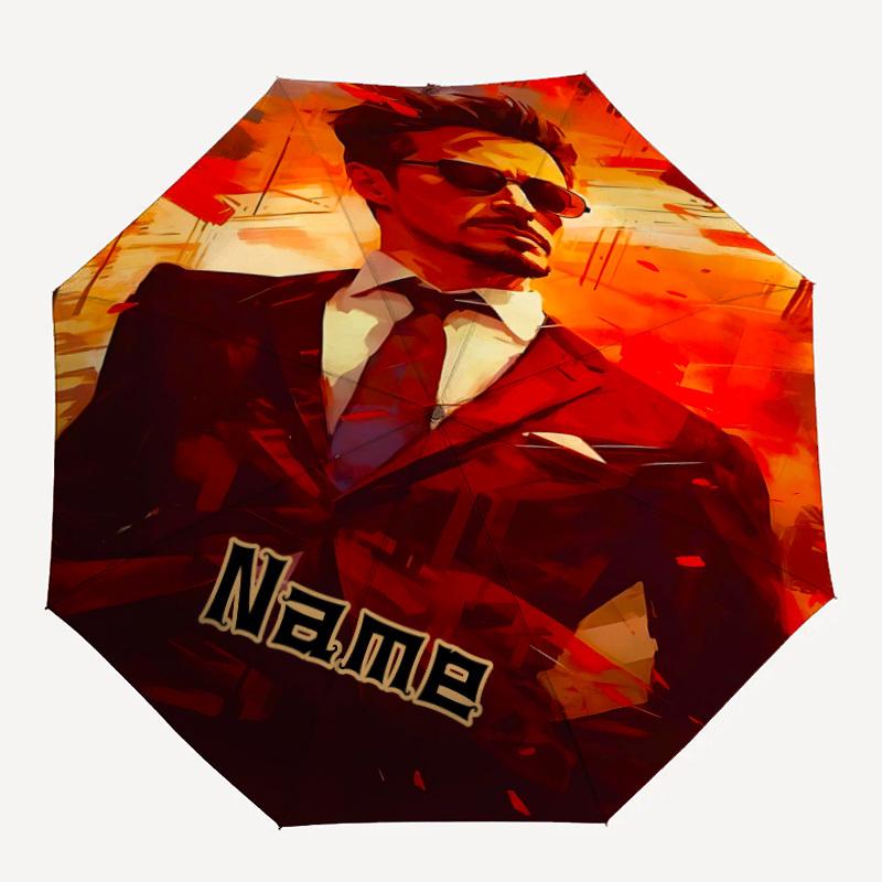

1pc Iron Man Custom Name Automatic Folding Umbrella, Durable Plastic & Iron, Lightweight for Outdoor Daily Use S1230066