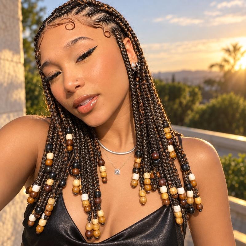Large Hole Hair Beads for Braids and Dreadlocks, Painted Multicolor Decorations with Natural Wood-Inspired Look