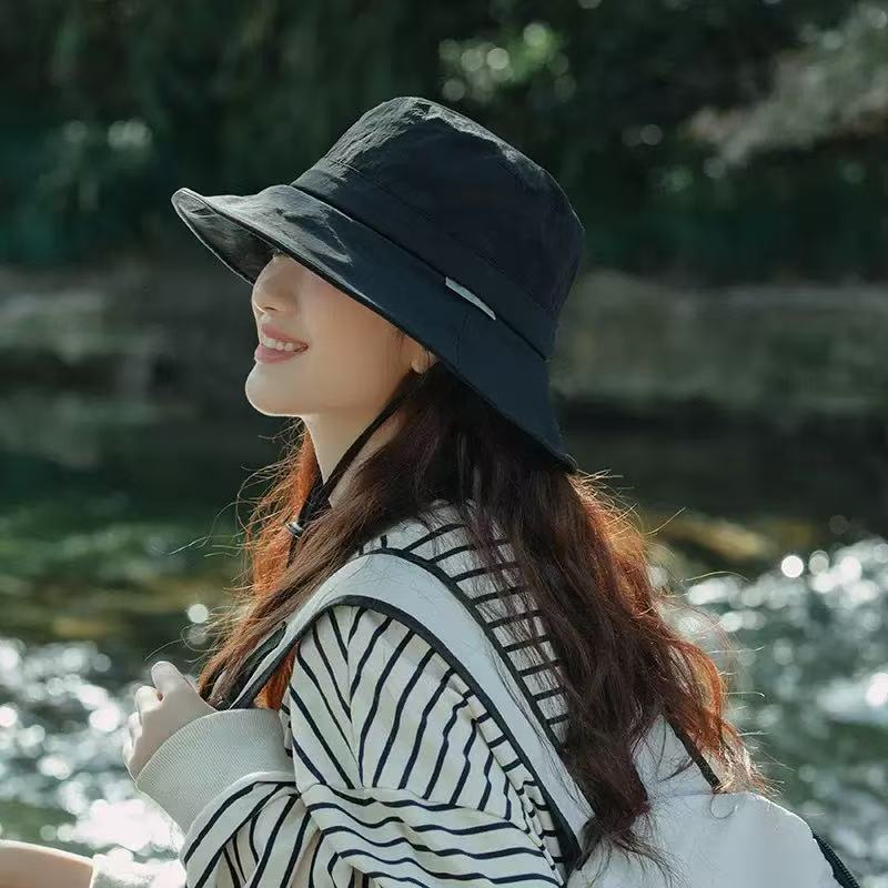 New Hat Women's Summer UV Protection Sun Protection Mountaineering Outdoor Quick Drying Bucket Hat Windproof Rope Sun Hat
