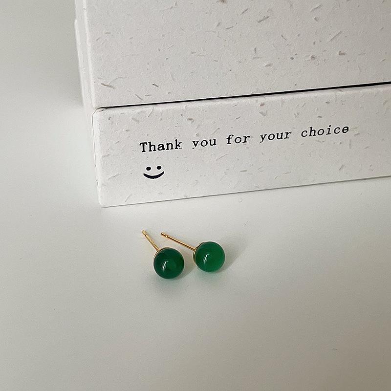 Nationalstil Retro Natürliche Grüne Achat Kugel Ohrstecker Damen Nische Einzigartige Persönlichkeit Frisch Und Modisch Vielseitige Ohrringe