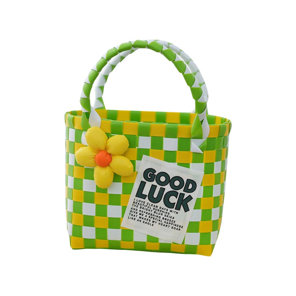 Letní pletený košík Ruční košík DIY Plážová foto taška Plastový pletený košík Suvenýr Malý čtvercový košík na zelí