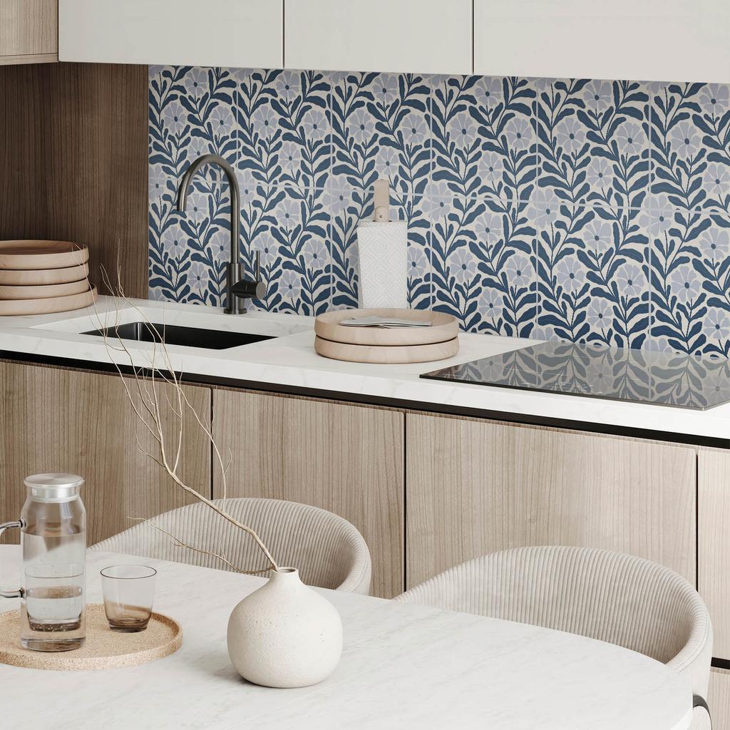 Self-adhesive Vinyl Panel with Print for Bathroom 100x50 cm Floral Plant Pattern