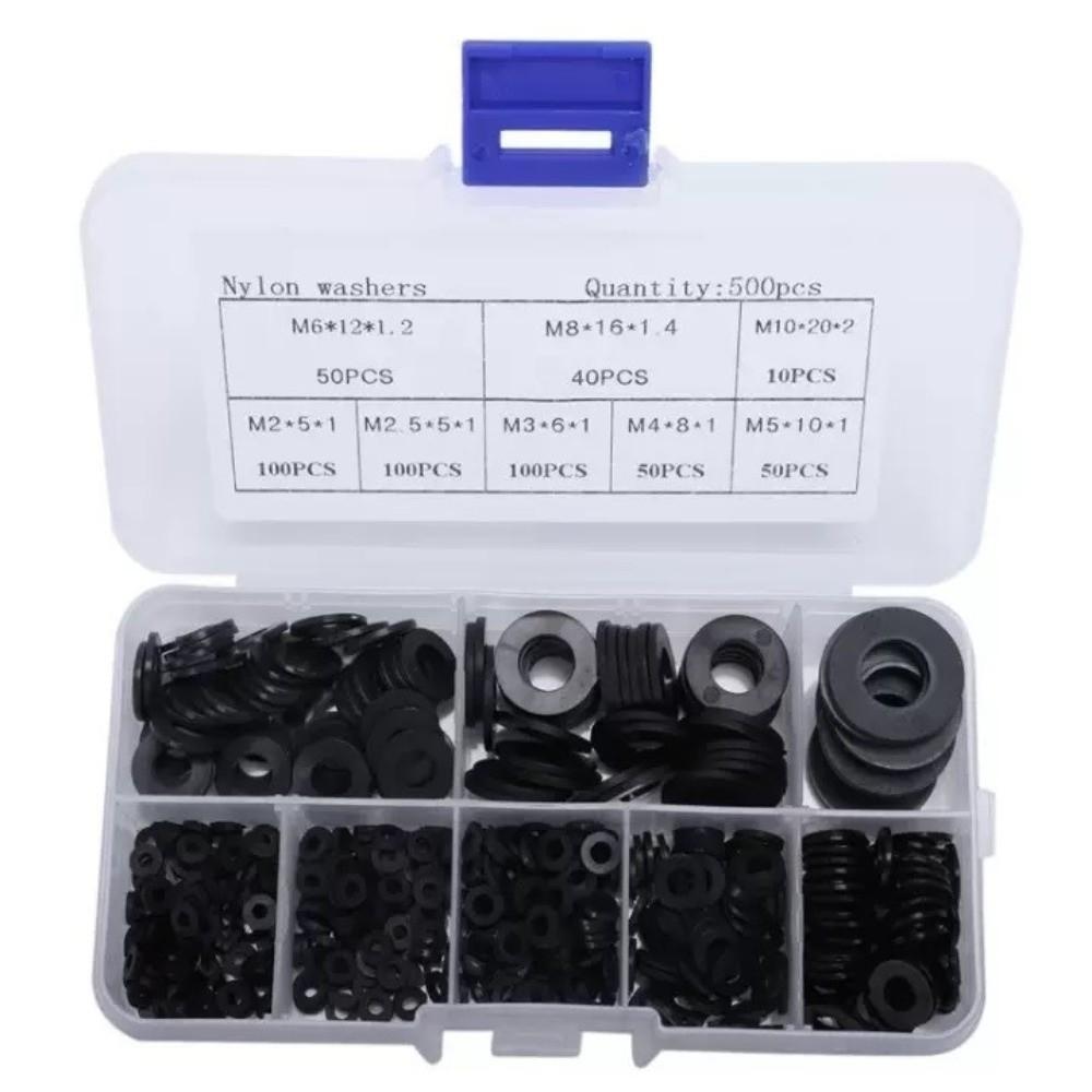 210/350/500pcs Multi-Size Nylon Washers Black White Gasket Ring Kit  Electronic Repair