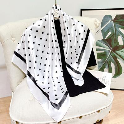 Dot Print Quadratischer Schal für Frauen Seidenschal Halstuch Weibliche Haarbänder Kopfwickel Stirnband Foulard Satin Hijab Bandana