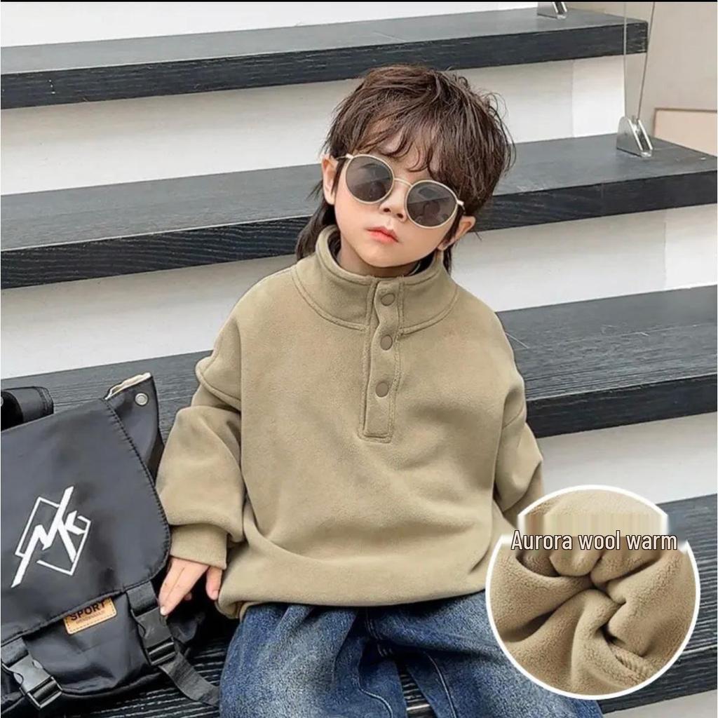Children's Thick Coral Fleece Pullover Hoodie with Stand-up Collar for Autumn/Winter