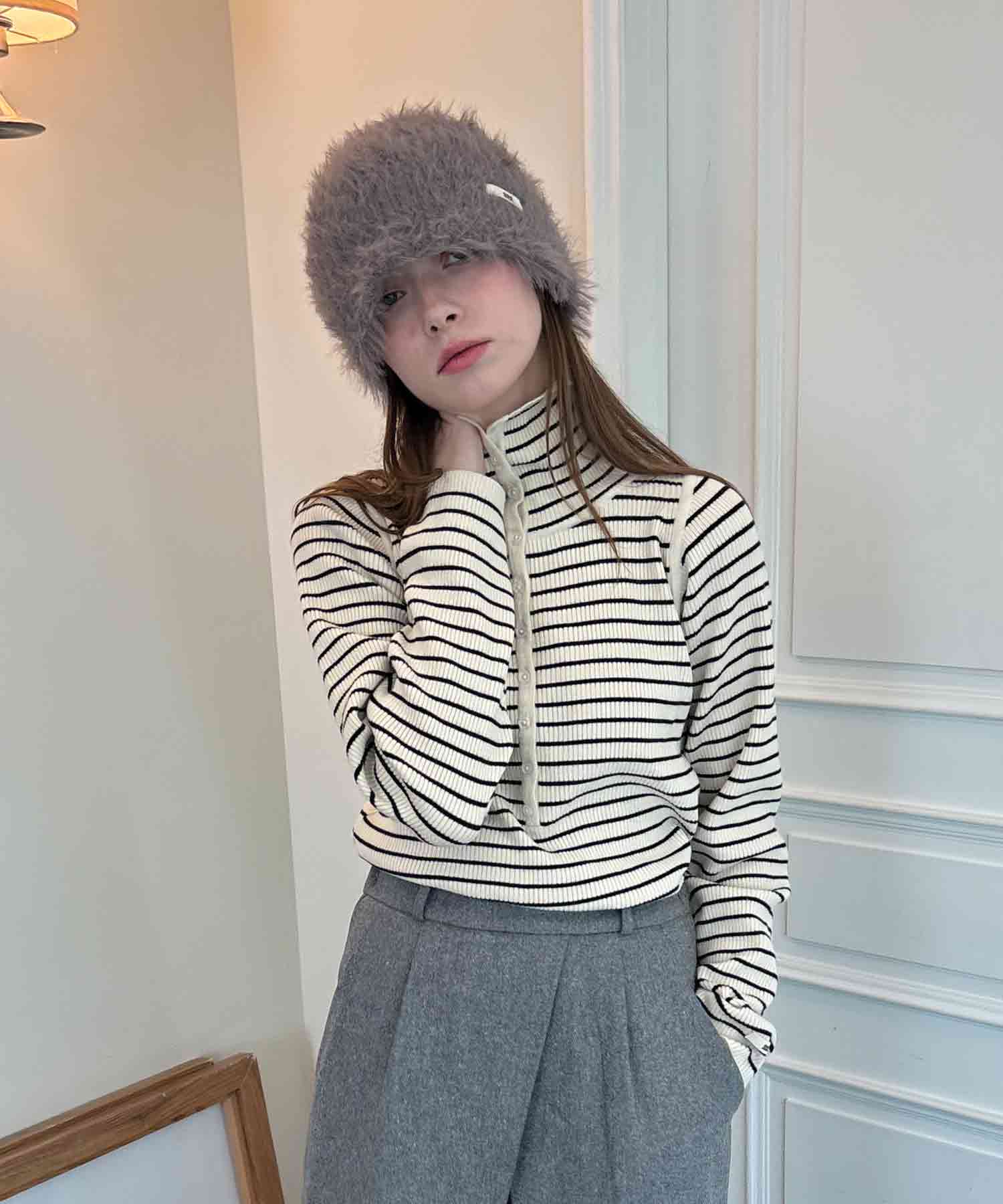 Delaidy Stripe Button Knit (Ivory)