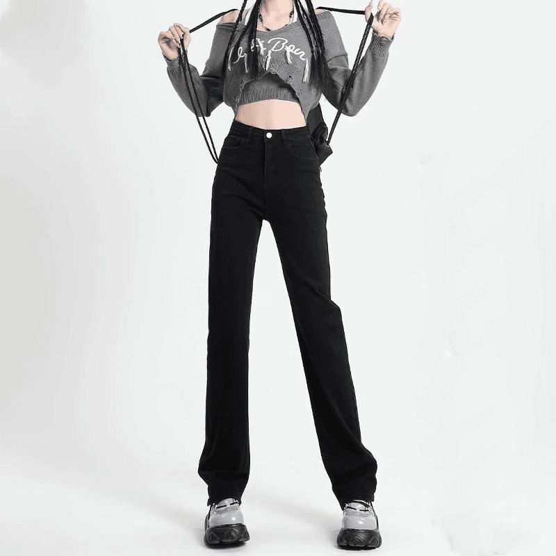 Women s 2025 Autumn High-Waist Black Slimming Straight-Leg Jeans 3XL