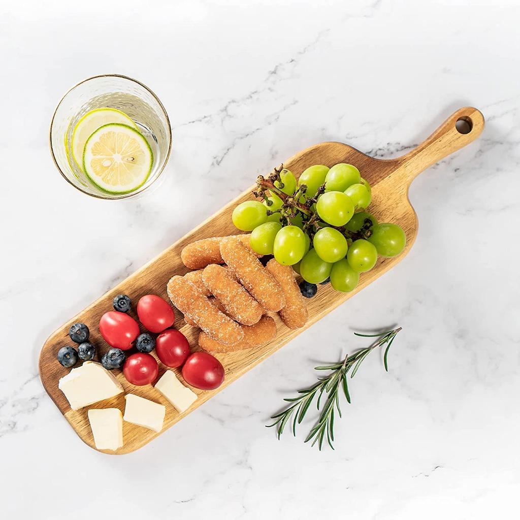 BILL.F Acacia Wood Cutting Board, Kitchen Cutting Board with Handle, Natural Material, Stylish, Camping, Home Cooking, 41*12*1.5cm