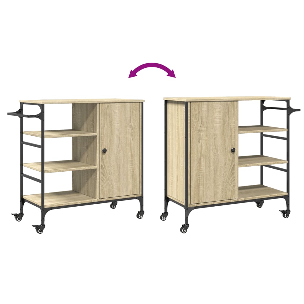Kitchen Trolley in Sonoma Oak Finish 87.5 x 38.5 x 84.5 cm Particleboard