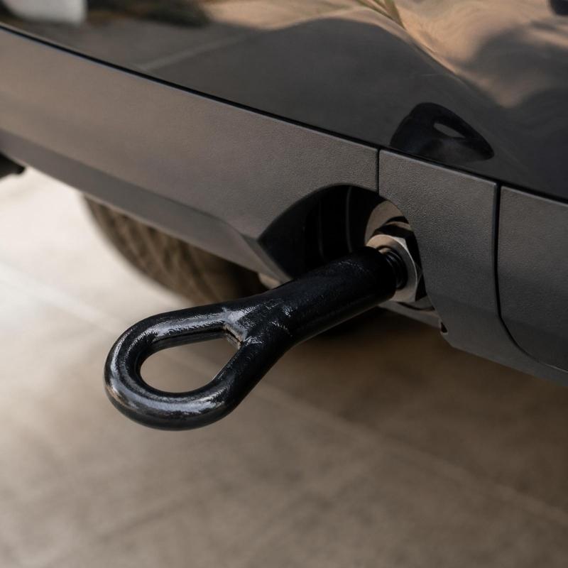 Vehicle Tow Eye Hook 1674282with Screw-In Mounting End and Closed Loop, Black Metal Part for Vehicle Towing Attachment