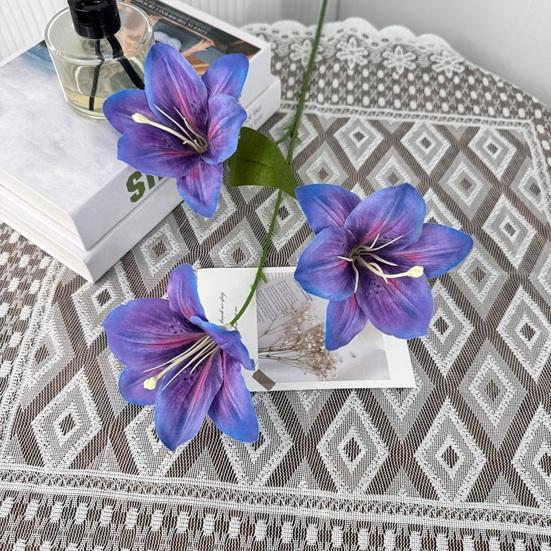 Yousheng Artificial Lily Flower 3 Heads Full Bloom Faux Lily Branch with Leaves Real Touch Fake Lilium Flower for DIY Wedding Bouquet Floral