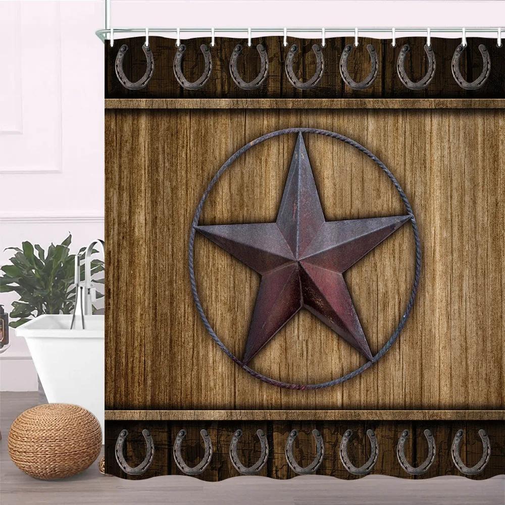 Wood Door Cow Shower Curtain Farm Animal Barn Door Wooden Wheel Pumpkin Sunflower Retro Bath Curtain Bathroom Accessories Set