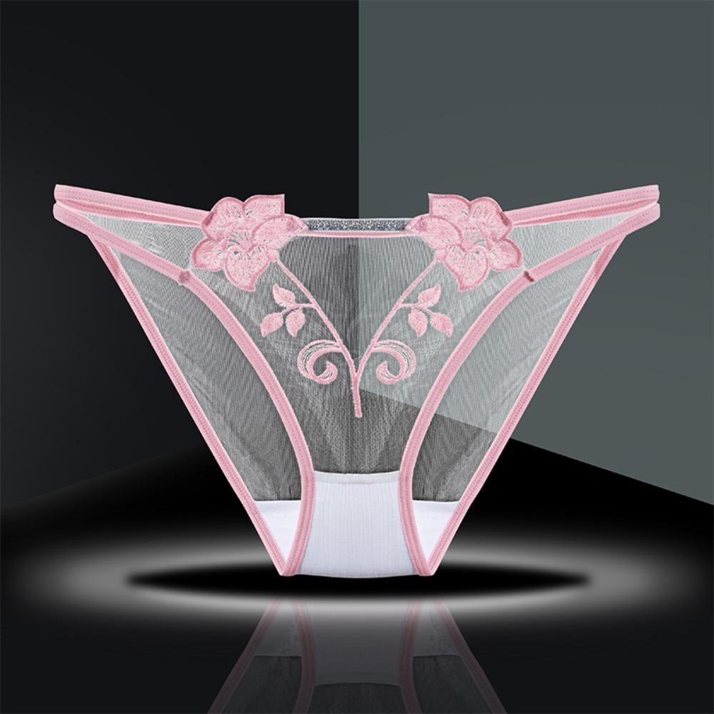 Cotton Crotch Mid Waist Mesh Briefs Thin Belt Mesh Transparent Underpants Female