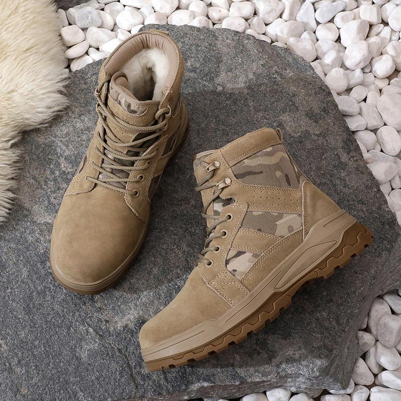 Men'S Winter Boots Wool Snow Boots Fleece-Lined Thickened Warm Shoes Men High-Top Cold-Proof Winter Camouflage Tactical Boots