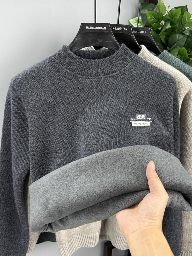 2025 Winter Men's High-End Semi-High Neck Chenille Velvet Sweater: Thickened, Warm Knit Base Layer