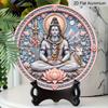 2D Flat, 1pc Round Aluminum Hanging Sign, Soft Pink Blue Pearl Frame Lord Shiva Nandi Bull Trishul Pink Lotus Full Moon Mountain Print, Maha