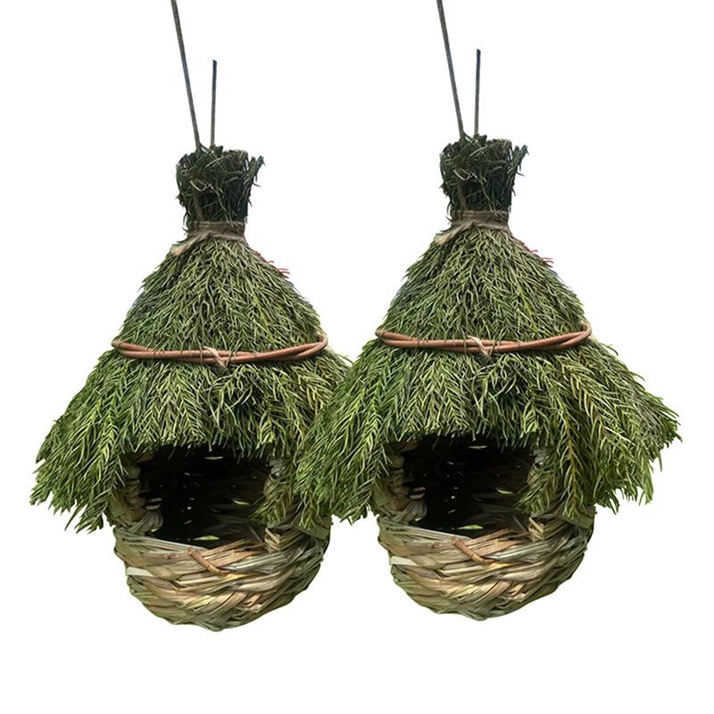 Unique Birdhouse Comfortable Birdhouse Hand-woven Natural Grass Hummingbird House For Garden Outdoor Decoration Window Hideaway