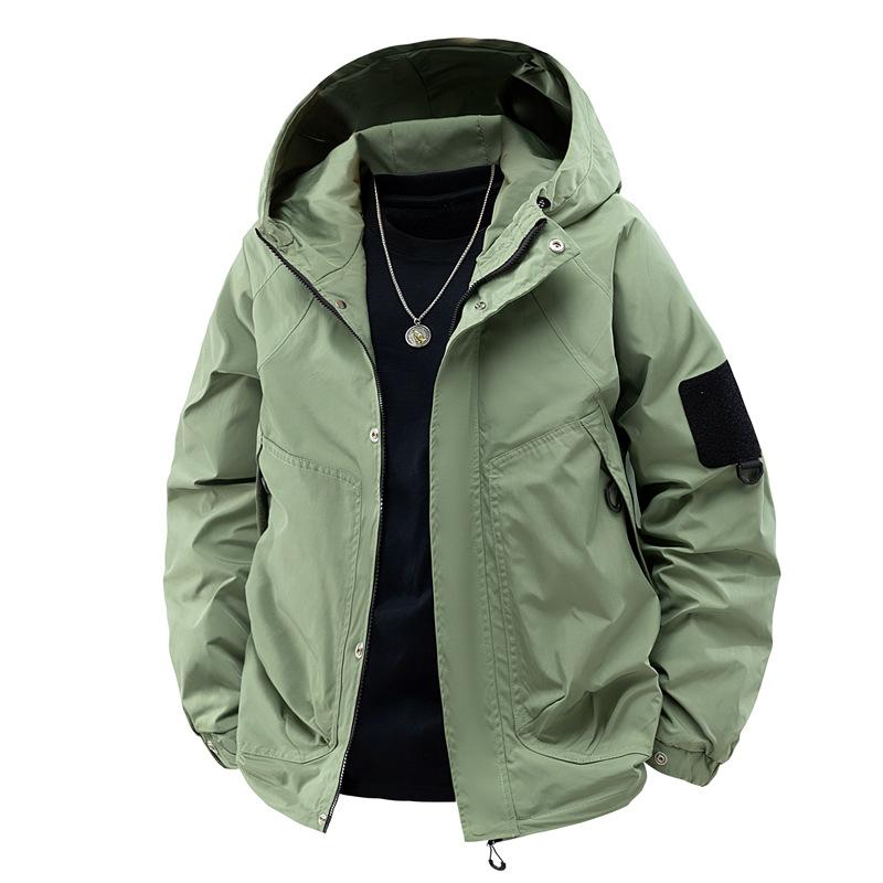 OO Solid Color Jacket Men's Loose Trend Sports Outdoor Waterproof Casual Hooded Jacket
