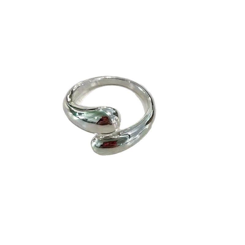Gold Irregular Water Drop Open Ring Lightweight Adjustable Simple Luxury Finger Ring Smooth Surface Fashion Accessory
