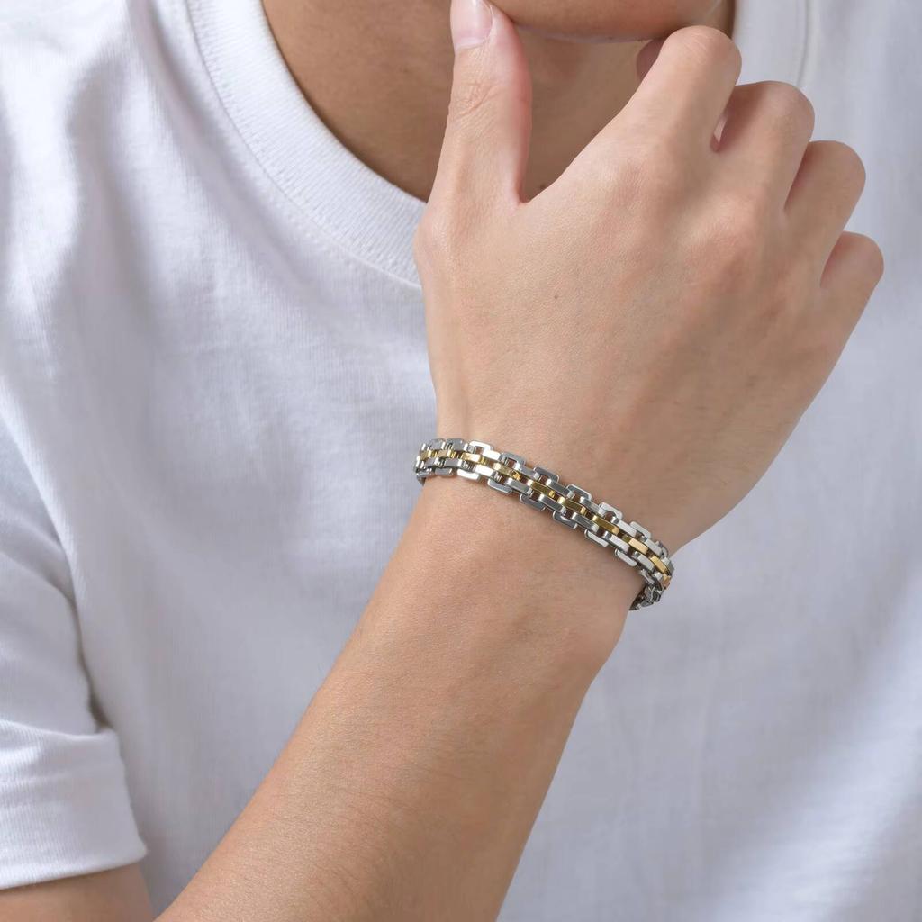 Vnox 8.7mm Stainless Steel Strap Chain Bracelet for Men, Adjustable Jewelry Clasp Wristband, Punk Style Gifts for Birthday Party