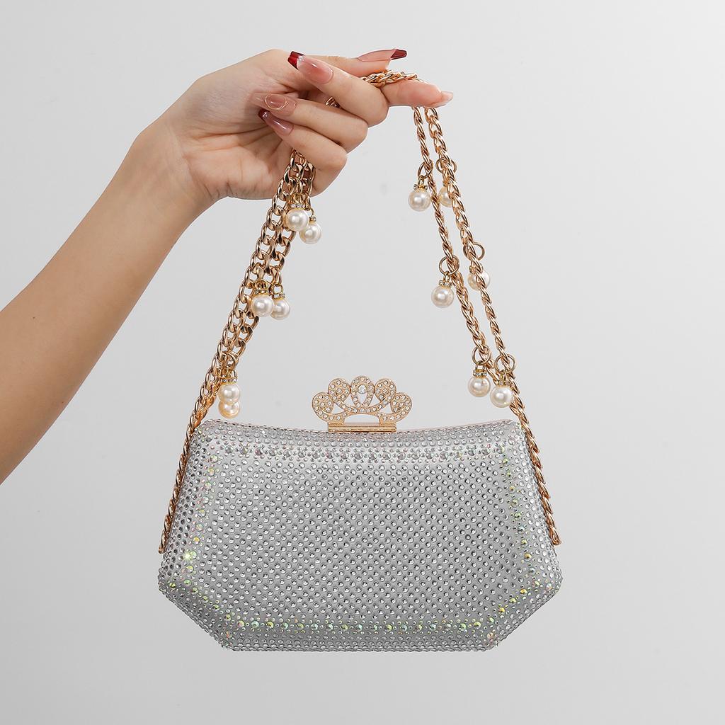Elegant Evening Clutch Sparkling Diamonds Chain Handbags Banquet Bag Rhinestone Handle Glitter Small Square Shoulder Bag Party