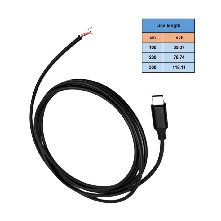 100-300cm Long Type C Male Plug To Bare Wire Open End Cord Wire for Headset and Earphone Cable Replacement