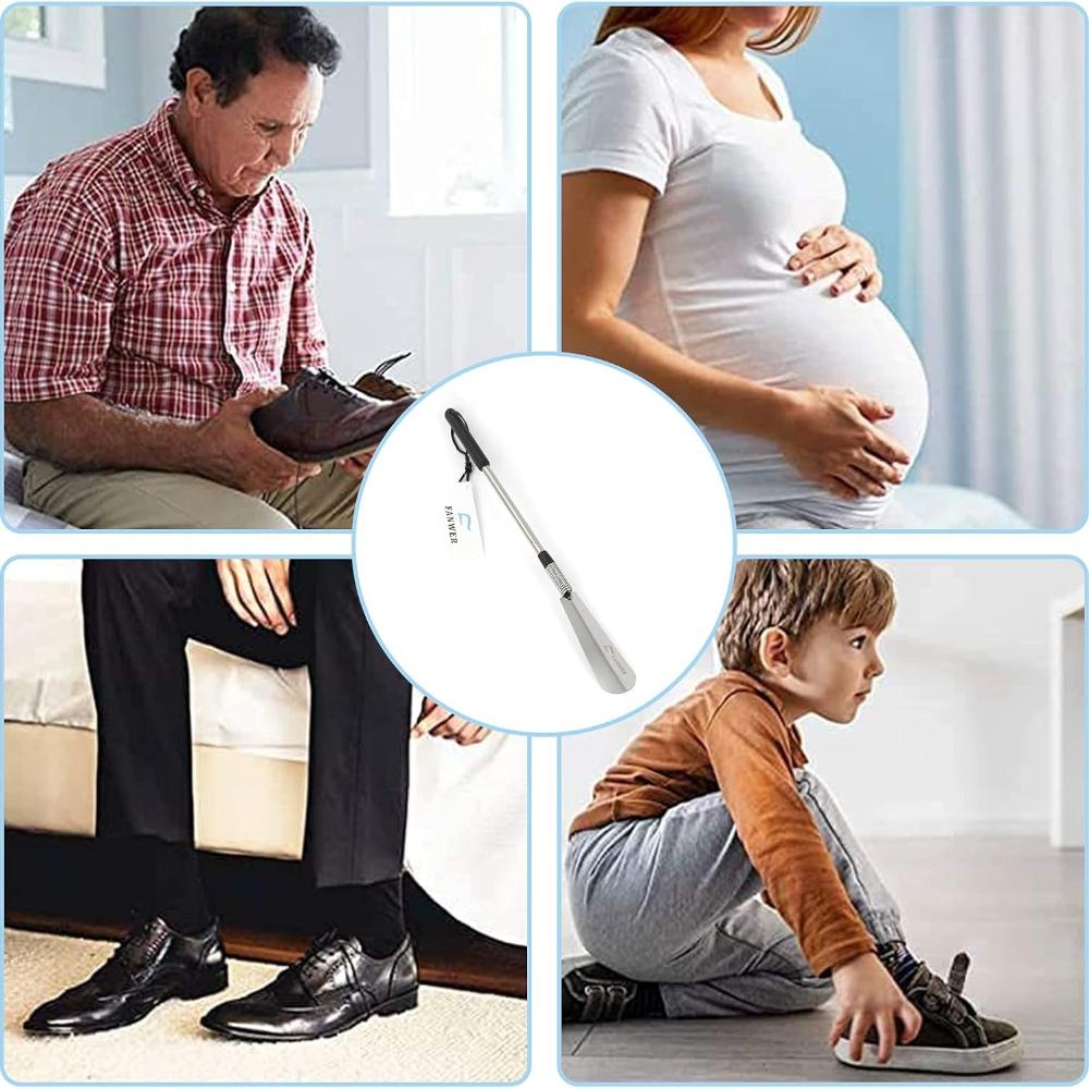 Extendable Shoe Horn Long Handle for Seniors, Twist To Lock, 16" To 31"Adjustable, Stainless Steel Telescopic Shoehorn for Men Women