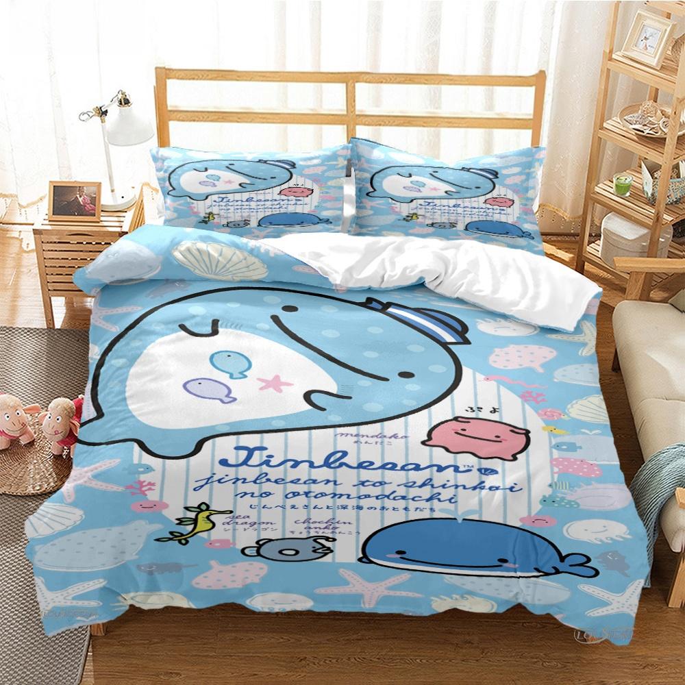 Cartoon Ocean Whale Dolphin Duvet Cover Kids Cute Kawaii Bedding Sets Soft Quilt Cover and Pillowcases Single_Double_Queen_King