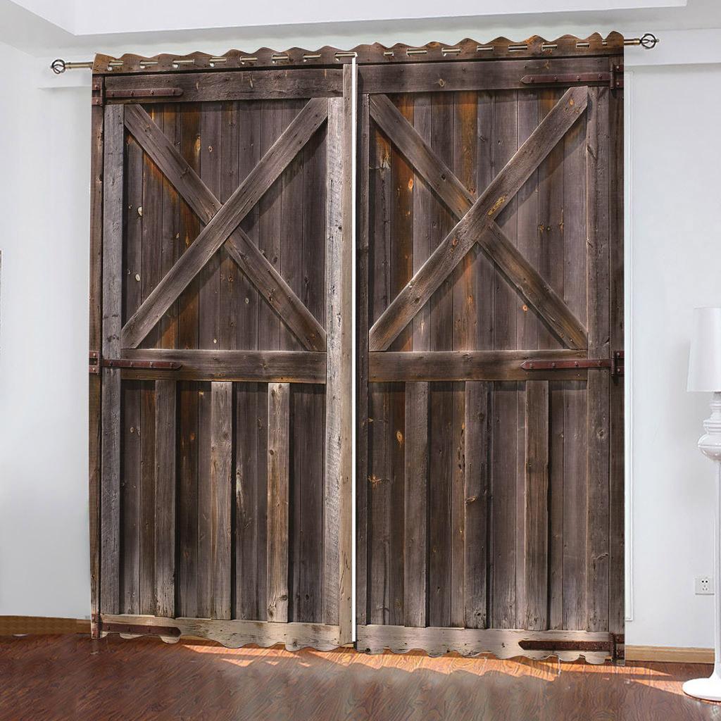 Holztür Dekoration Vorhänge, 3D Digitaldruck, Stangentaschenvorhänge, Wohnzimmer, Büro, Heimdeko, Neue Mode, 2 Stück