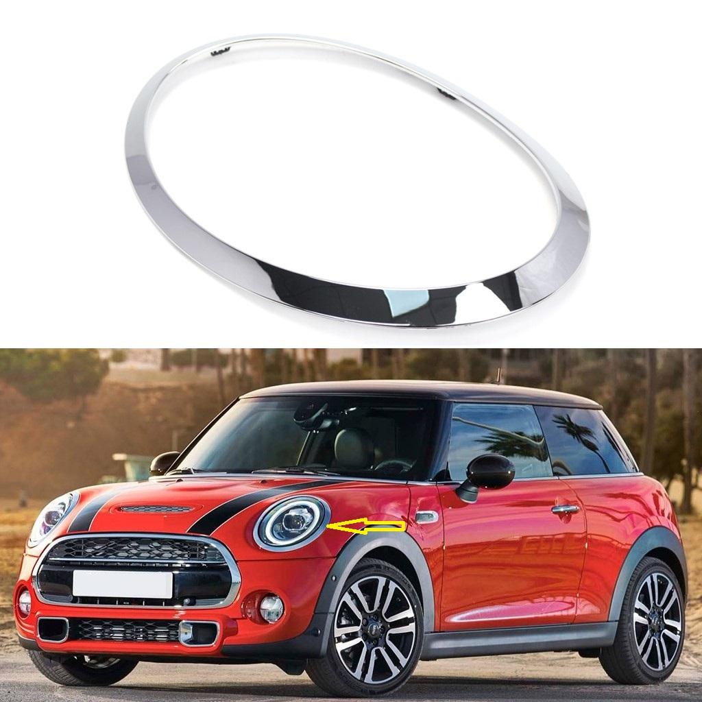 For MINI Cooper F55 F56 F57 2014+ Chrome Silver Left Right Front Headlights Frame Headlight Eyebrow Ring Cover Trim Replacement