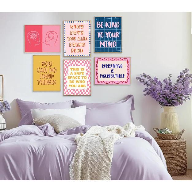 6Pcs Pink Blue Mental Health Wall Art Boho Therapy Office Wall Decor Motivational Psychology Painting Pirational Positive Quotes Poster Prints for