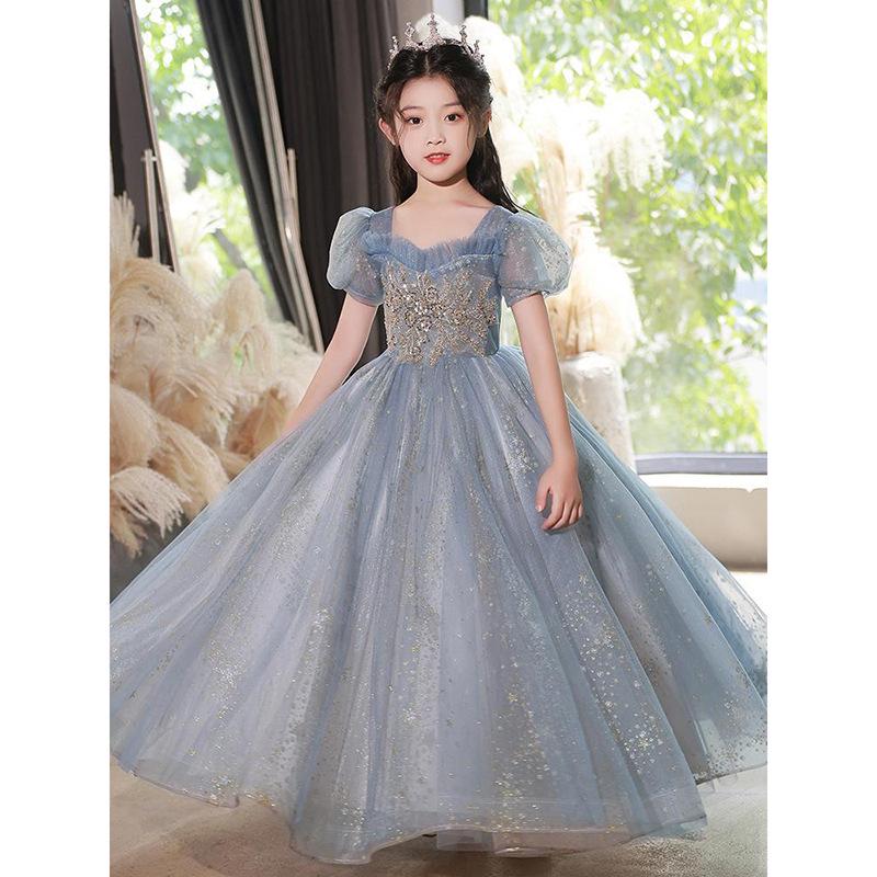 Autumn 2025 Light Luxury Princess Tulle Dress for Girls - Flower Girl, Piano Performance & Catwalk Costume