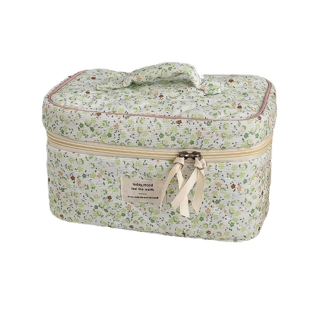 Ins Style Korduroy Ästhetischer Kosmetik-Organizer Große Kapazität Reißverschluss Floral Make-up Tasche Hautpflege Clutch Kosmetik