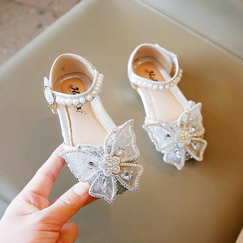 2026 Spring/Summer Girls' Korean Style Elegant Princess Shoes with Rhinestone Bow and Soft Sole