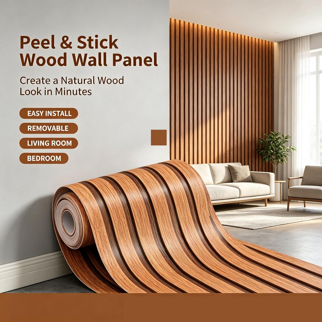 45cm*10m Autoadesivo PVC Impermeabile Peel & Stick Pannelli Rigati 3D Carta da Parati Effetto Legno Pareti Accento Arredamento Ristrutturazione Casa
