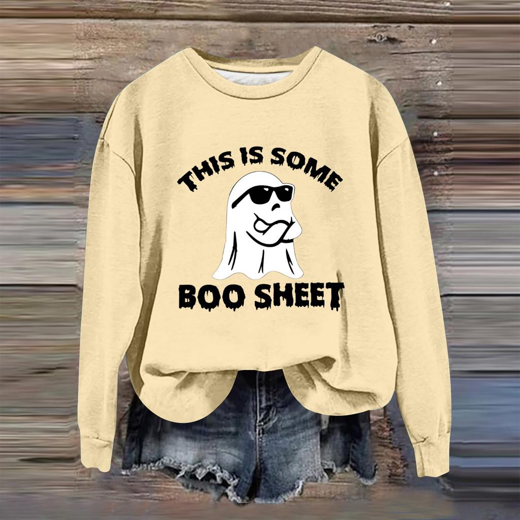 Women's Fashion Casual Long Sleeve Halloween Printed  Neck Sweatshirt