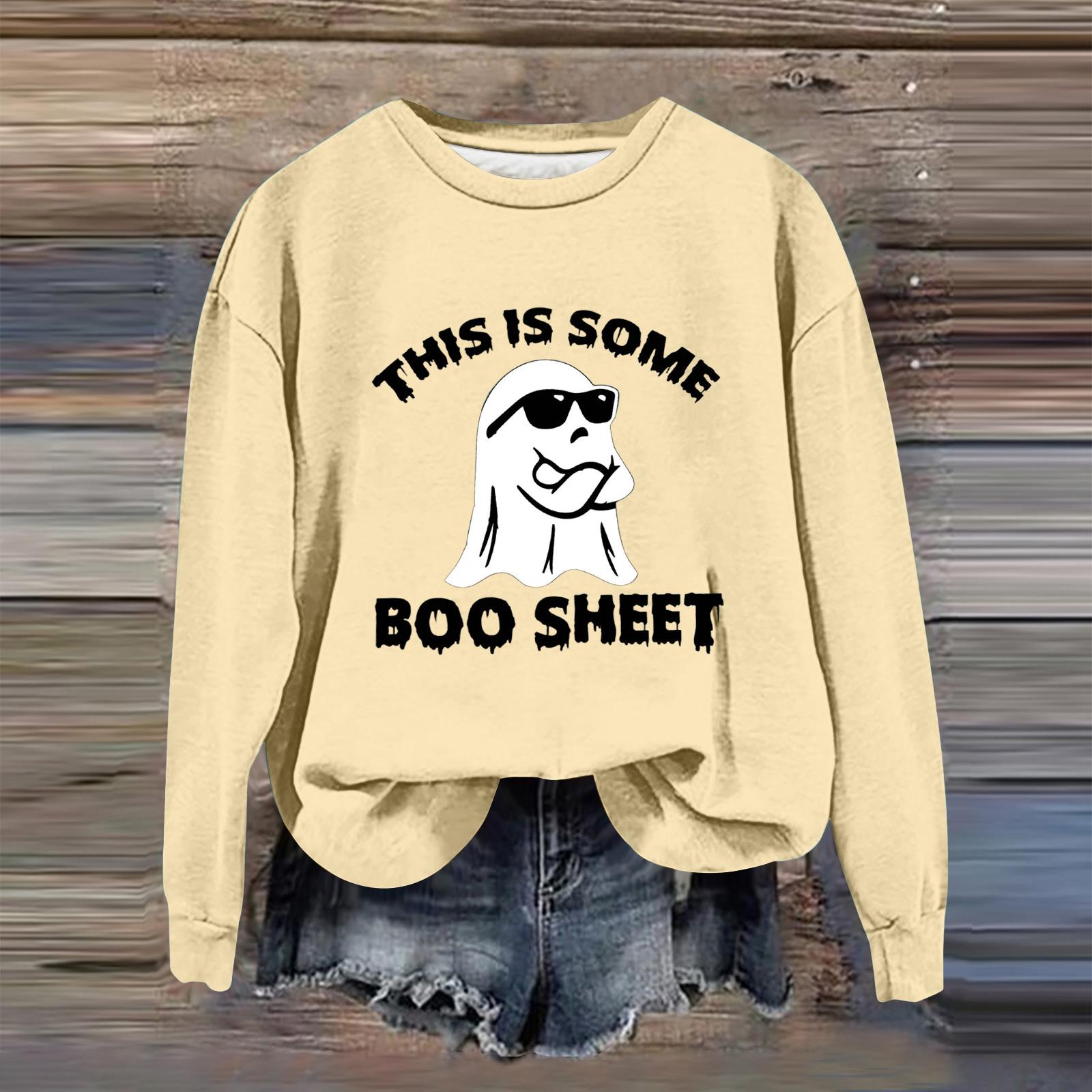 

Женская модная повседневная толстовка с длинным рукавом и принтом на Хэллоуин XXL бежевый