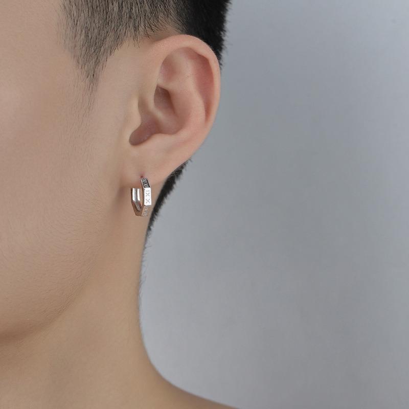 Men S Roman Numeral Stud Earrings Hip Hop Style Single Earring
