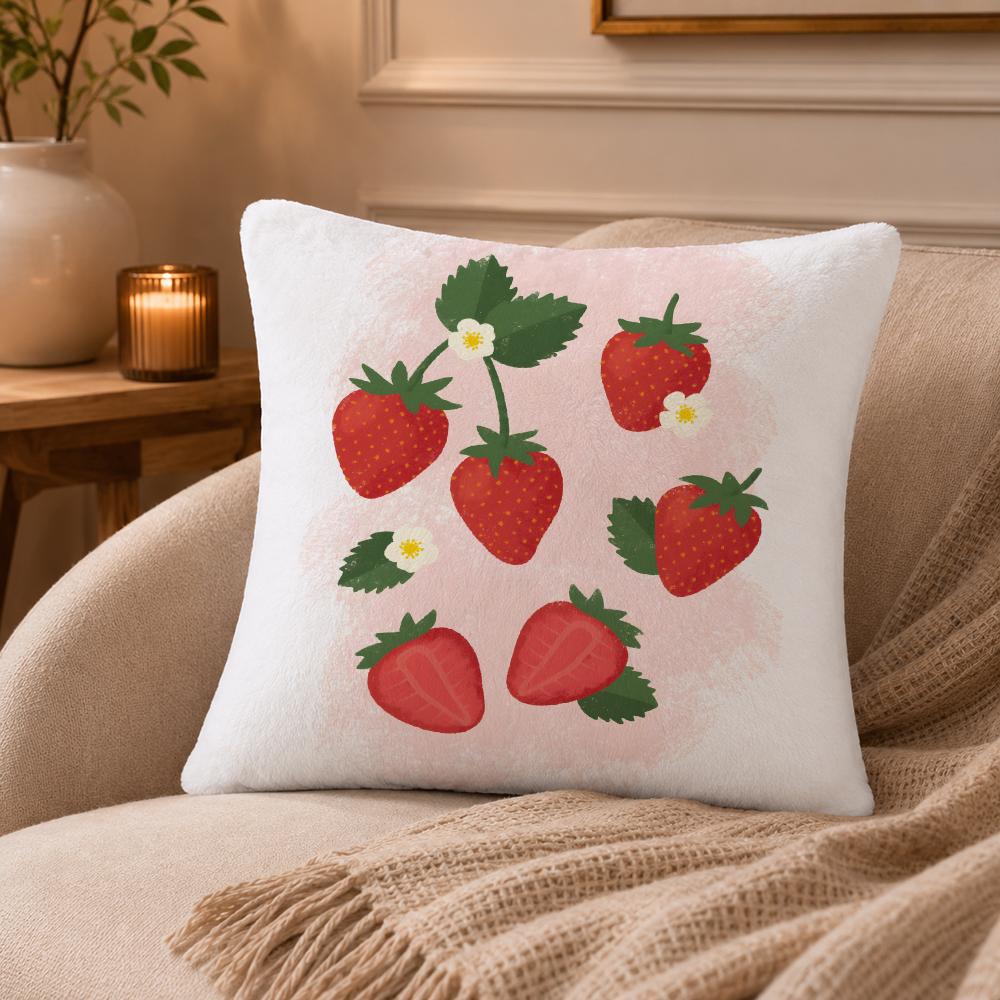 Strawberries Cushion Cover Anti-dustmite Pillowcase Invisible Zipper Silky Short Plush Sofa Cushion Cover