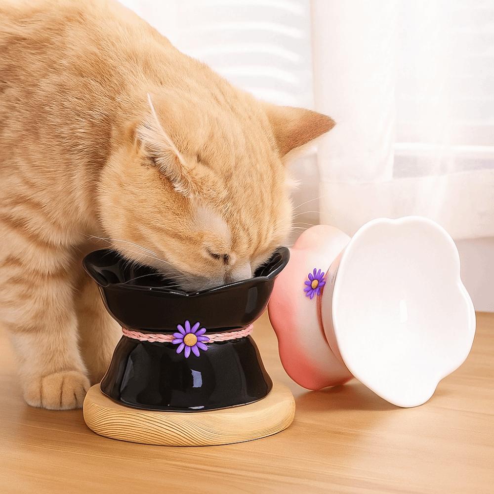 Flower Shape Pet High Foot Bowl Gradient Color Pet Drinking Feeder Multi-use Cat Bowl Kitten Puppy